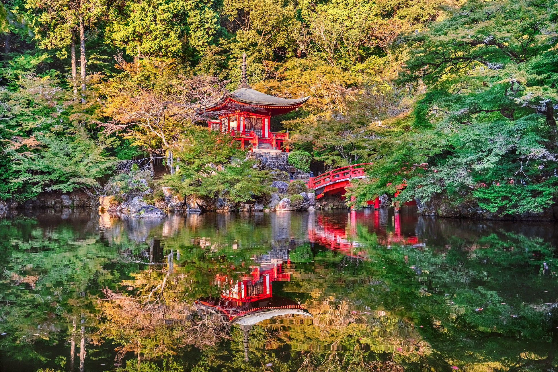 bridge over water to temple
